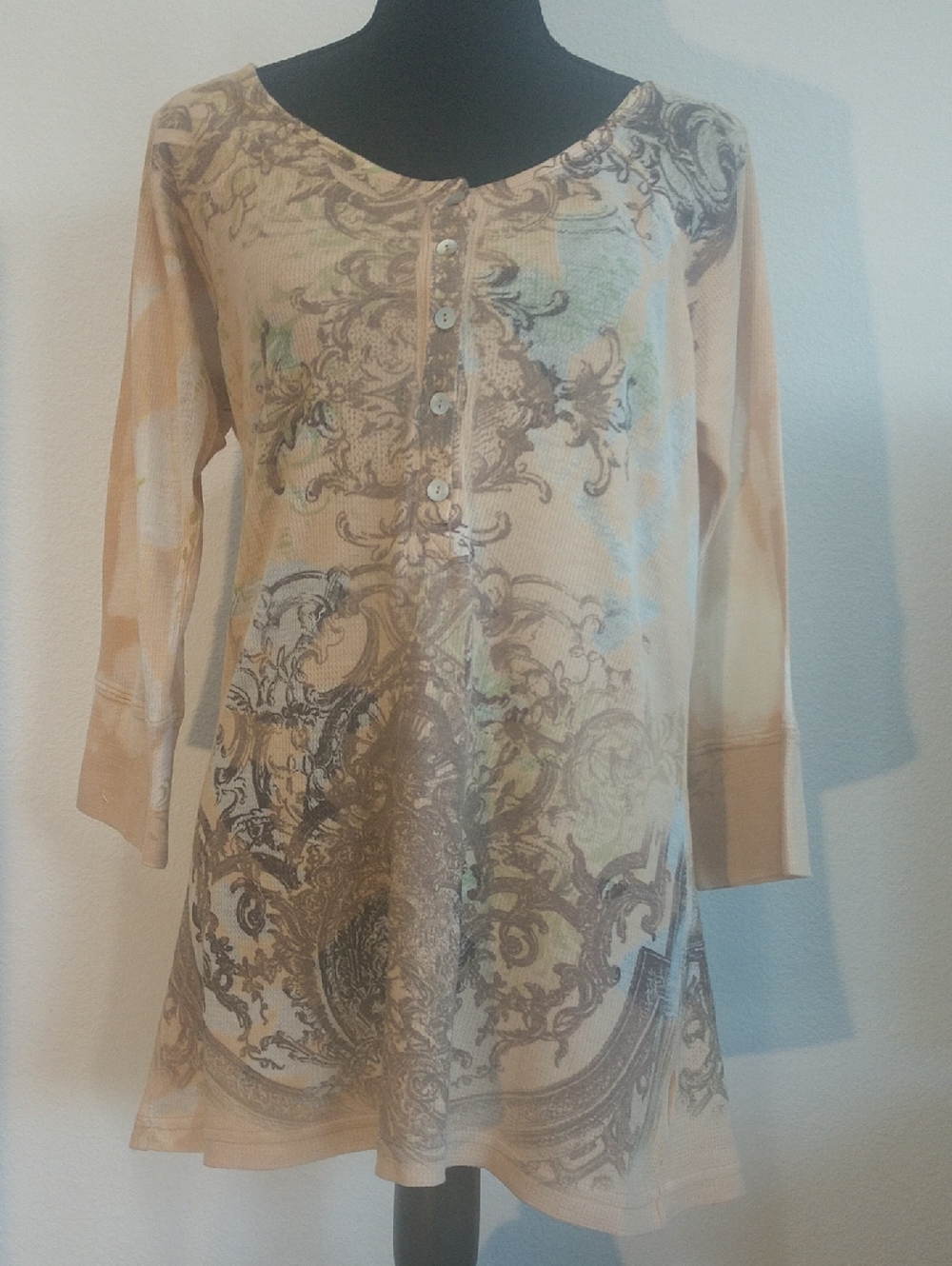 Olivia Moon Peach Ornate Button-Placket Tunic